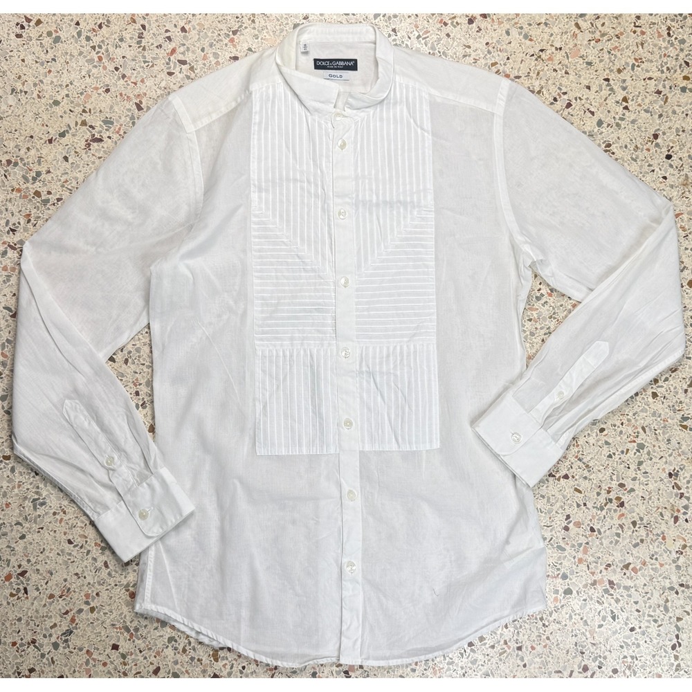 Dolce & Gabbana Gold Men's White Long Sleeve Tuxedo Shirt Size 16-41